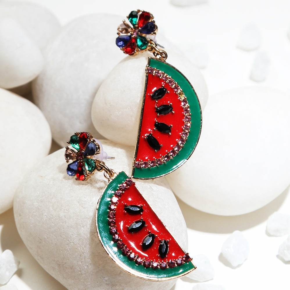 "Melon" Watermelon Fruit Earrings - Picture 4 of 14